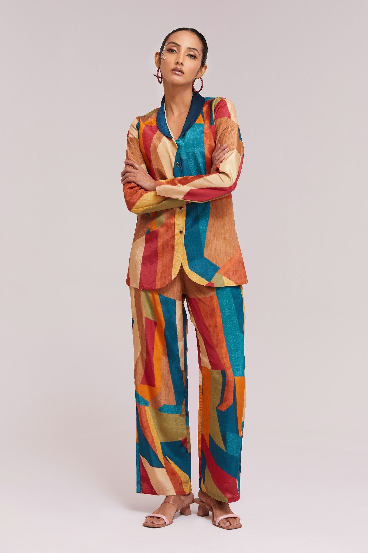 Bold & Beautiful Multicolor Printed Blazer Set - ETHNICDEAL