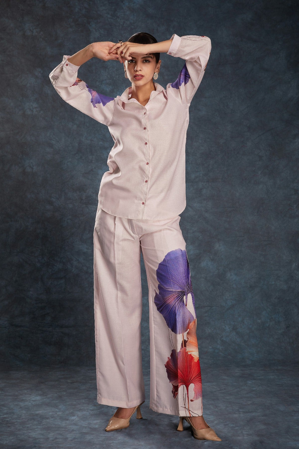 Light Pink Printed Linen Co-Ord Set – Subtle Elegance for Everyday Glam - ETHNICDEAL