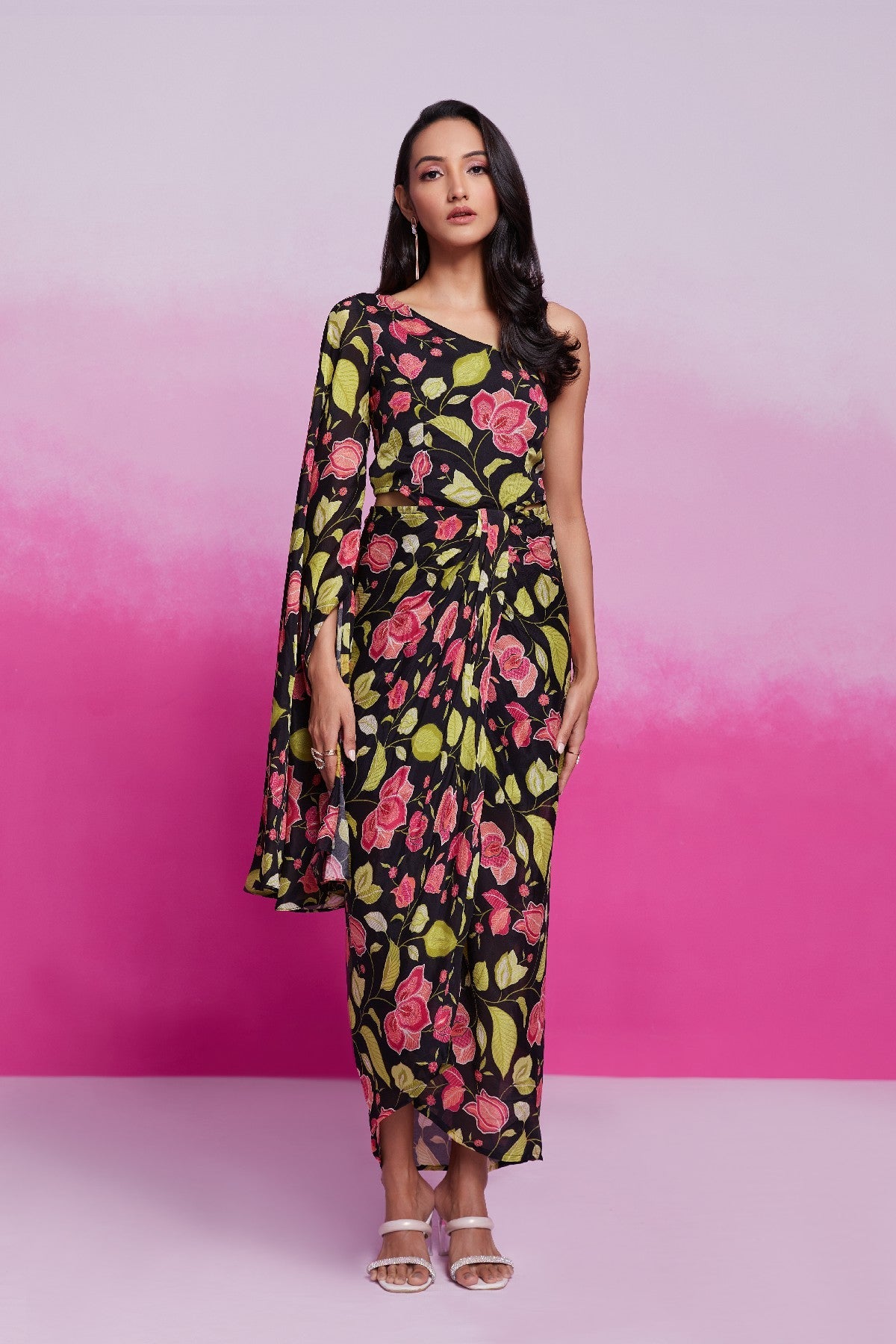 Timeless Charm Black Chinon Silk Co-Ord Set - ETHNICDEAL