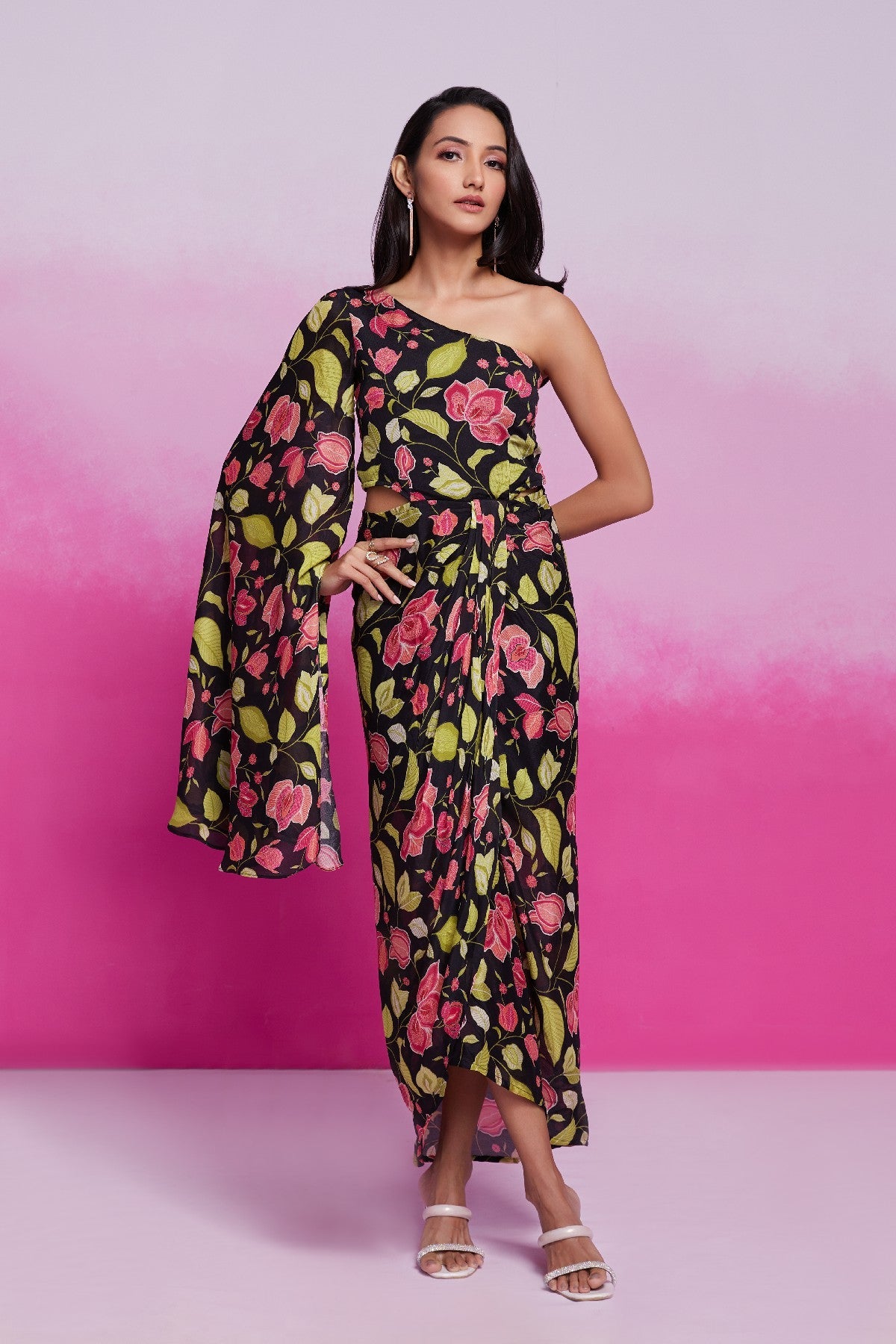 Timeless Charm Black Chinon Silk Co-Ord Set - ETHNICDEAL