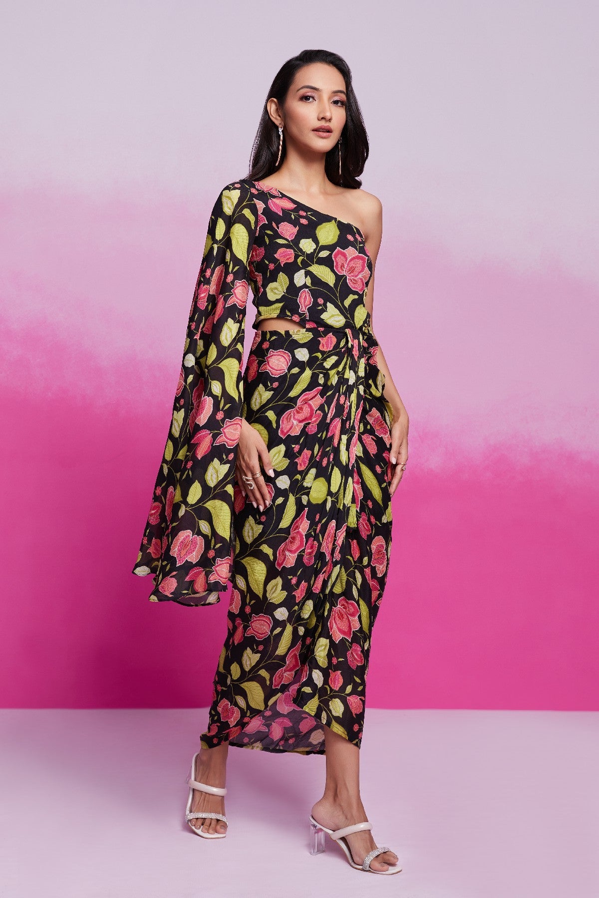 Timeless Charm Black Chinon Silk Co-Ord Set - ETHNICDEAL