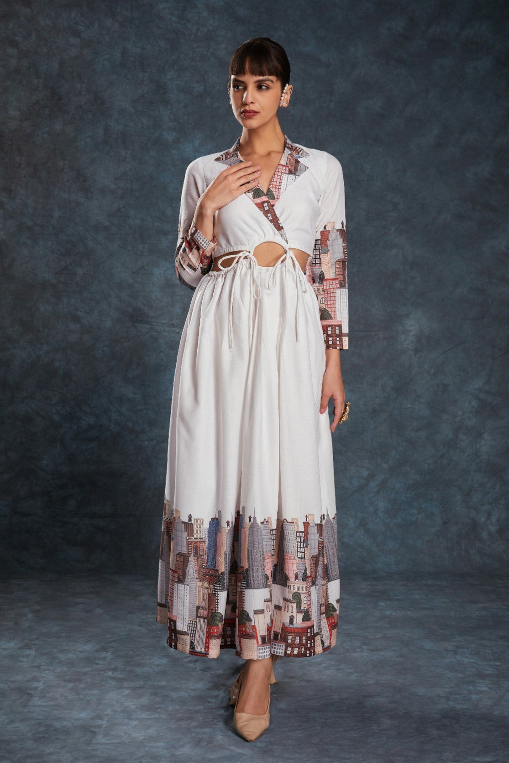 White Printed Linen Maxi Dress – Effortless Elegance in Every Step - ETHNICDEAL