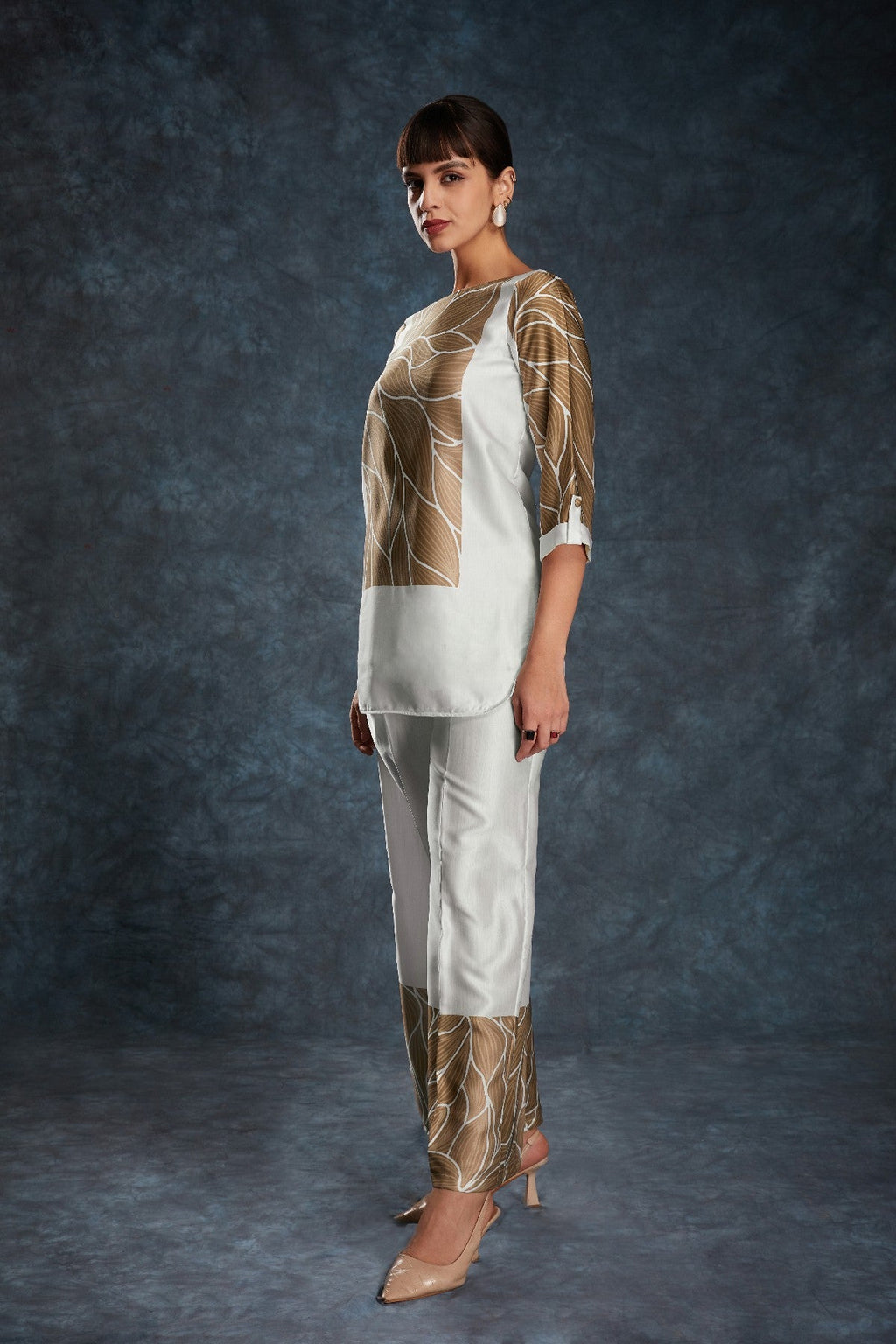 White Printed Linen Satin Co-Ord Set – Minimalist Luxe With  Modern Twist - ETHNICDEAL