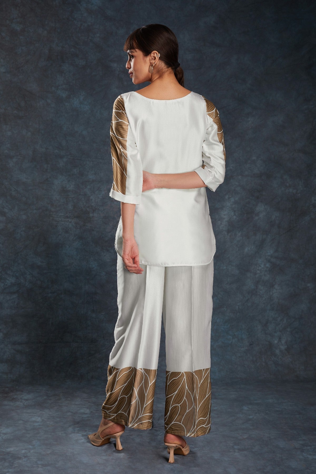 White Printed Linen Satin Co-Ord Set – Minimalist Luxe With  Modern Twist - ETHNICDEAL