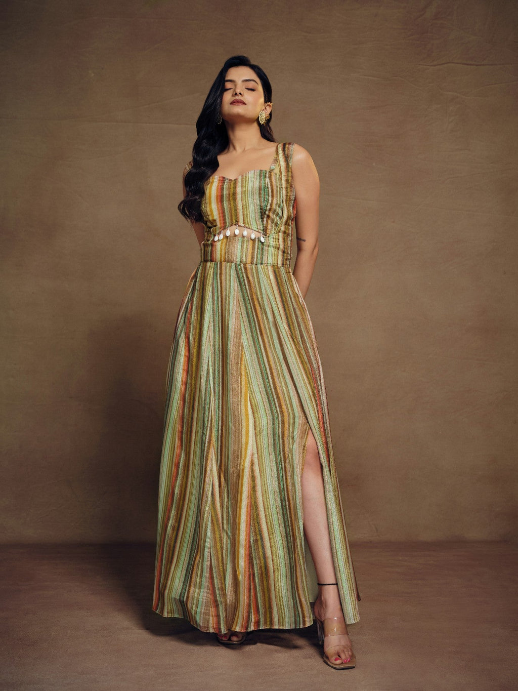 Graceful Abstract Printed Slit Cut Styled Silk Gown - ETHNICDEAL