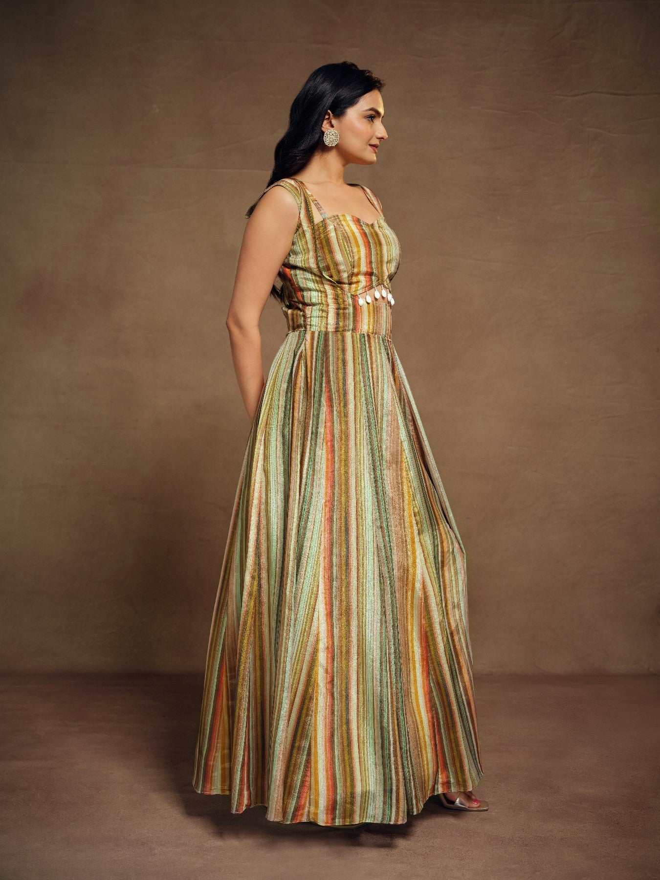Graceful Abstract Printed Slit Cut Styled Silk Gown - ETHNICDEAL