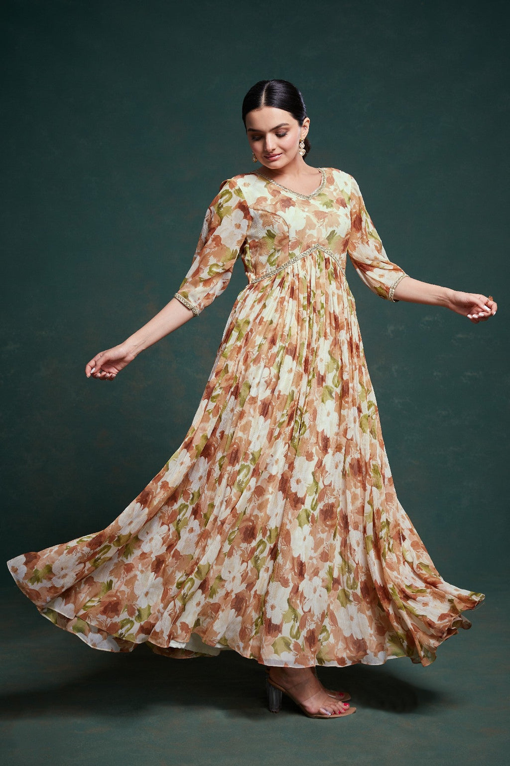 Graceful Floral Printed Ready To Wear Chiffon Gown - ETHNICDEAL