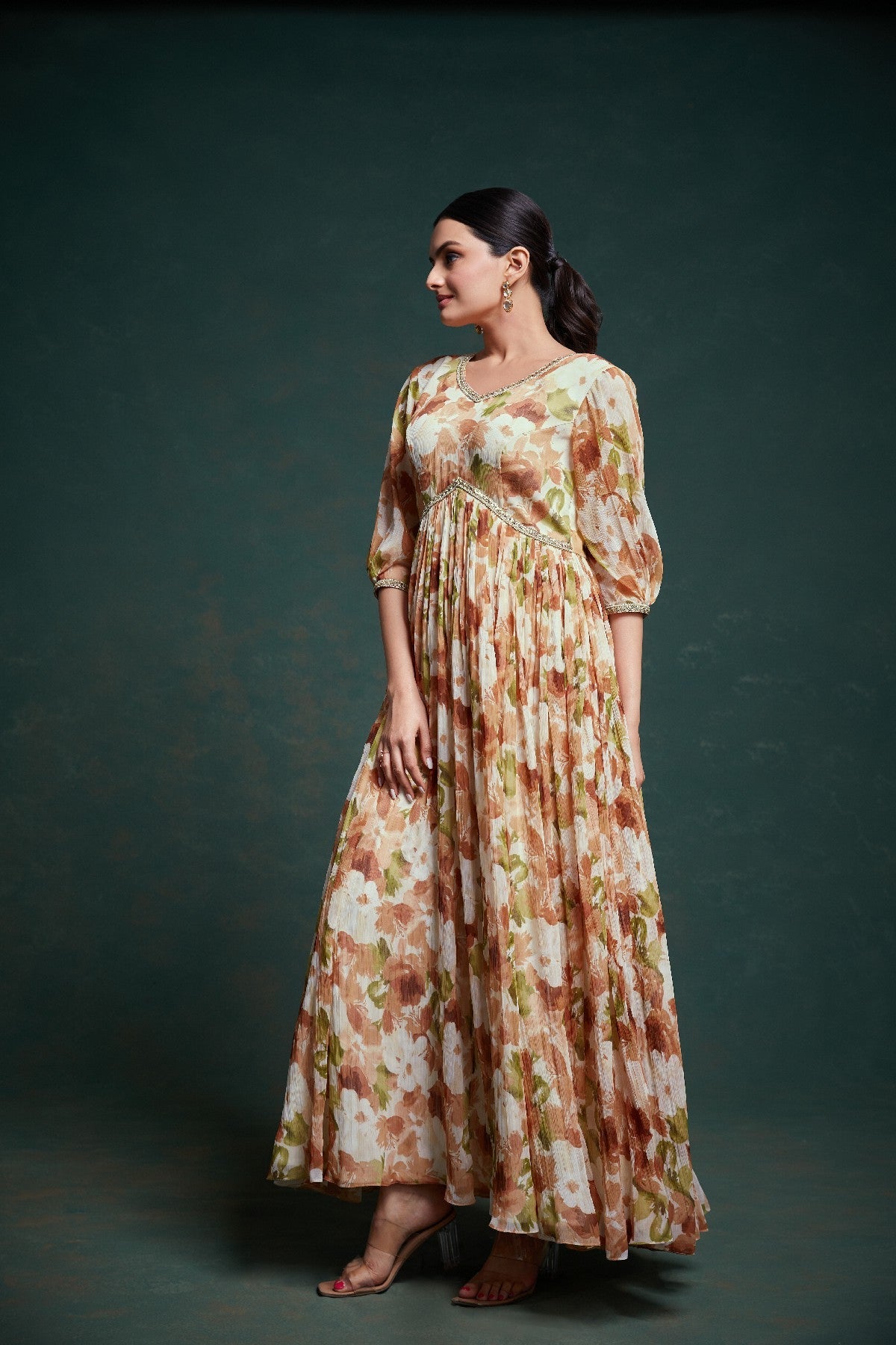 Graceful Floral Printed Ready To Wear Chiffon Gown - ETHNICDEAL