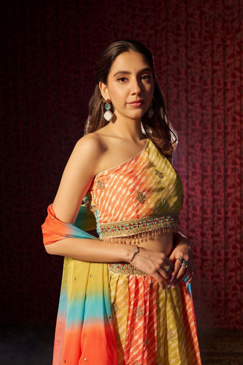 Graceful Organza Digital Printed Embroidered Lehenga Choli Set - ETHNICDEAL