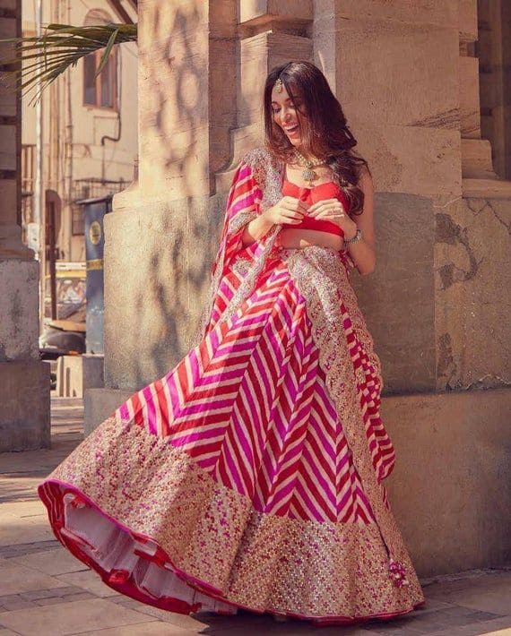 Pink Organza Lehenga With Sequins, Dori & Digital Print Work - ETHNICDEAL