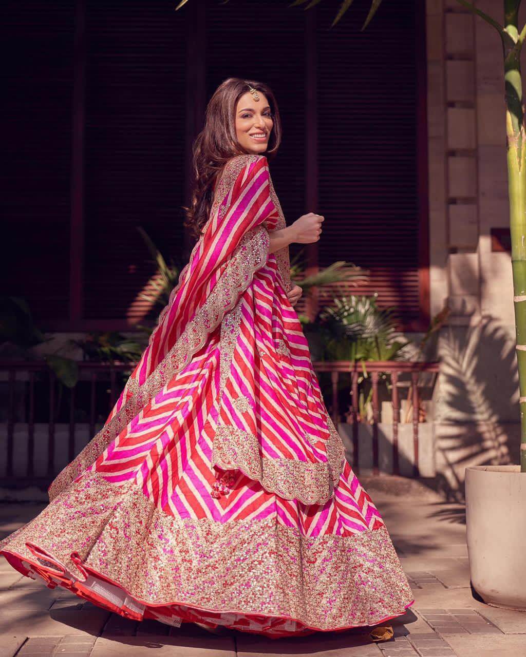 Pink Organza Lehenga With Sequins, Dori & Digital Print Work - ETHNICDEAL