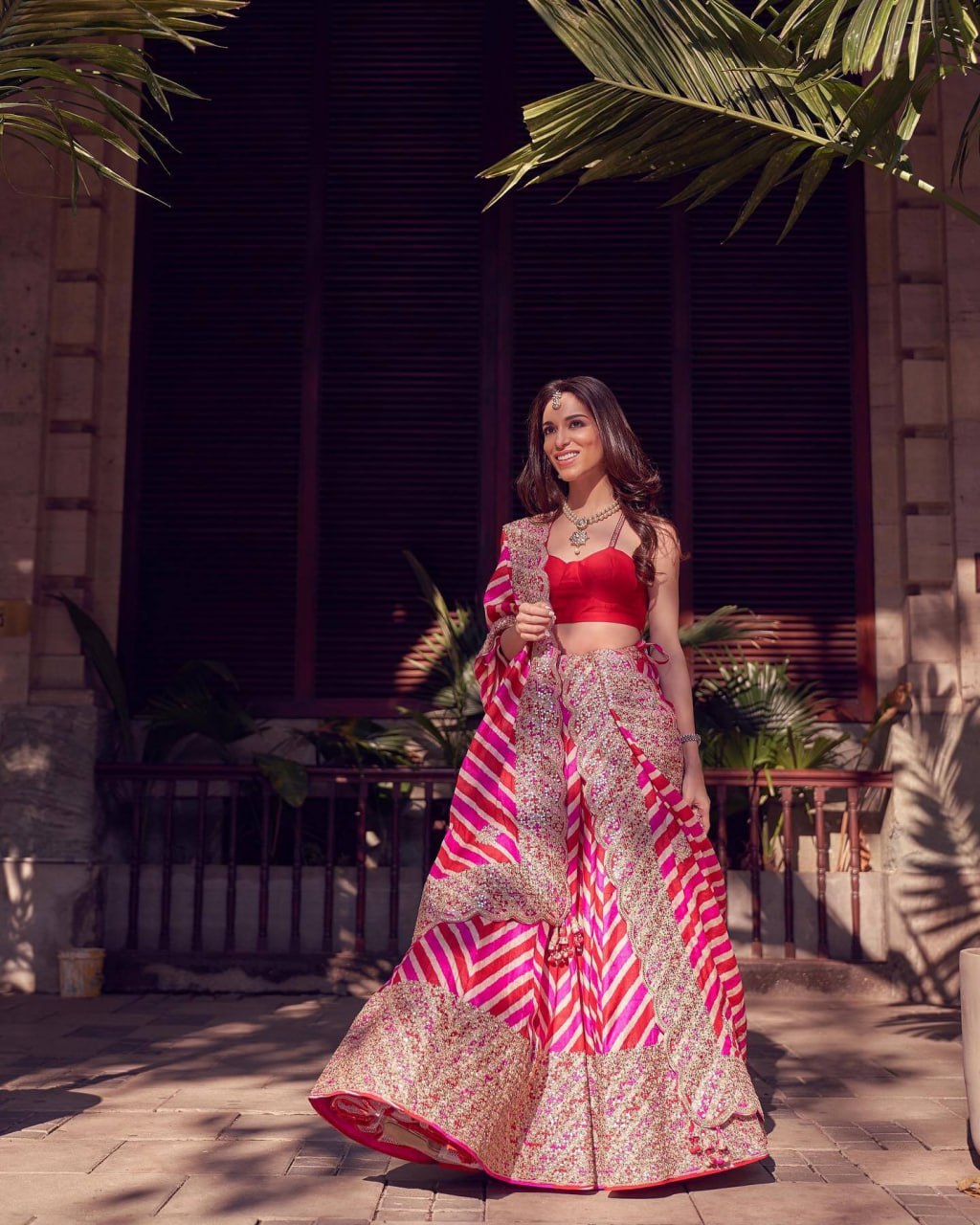 Pink Organza Lehenga With Sequins, Dori & Digital Print Work - ETHNICDEAL