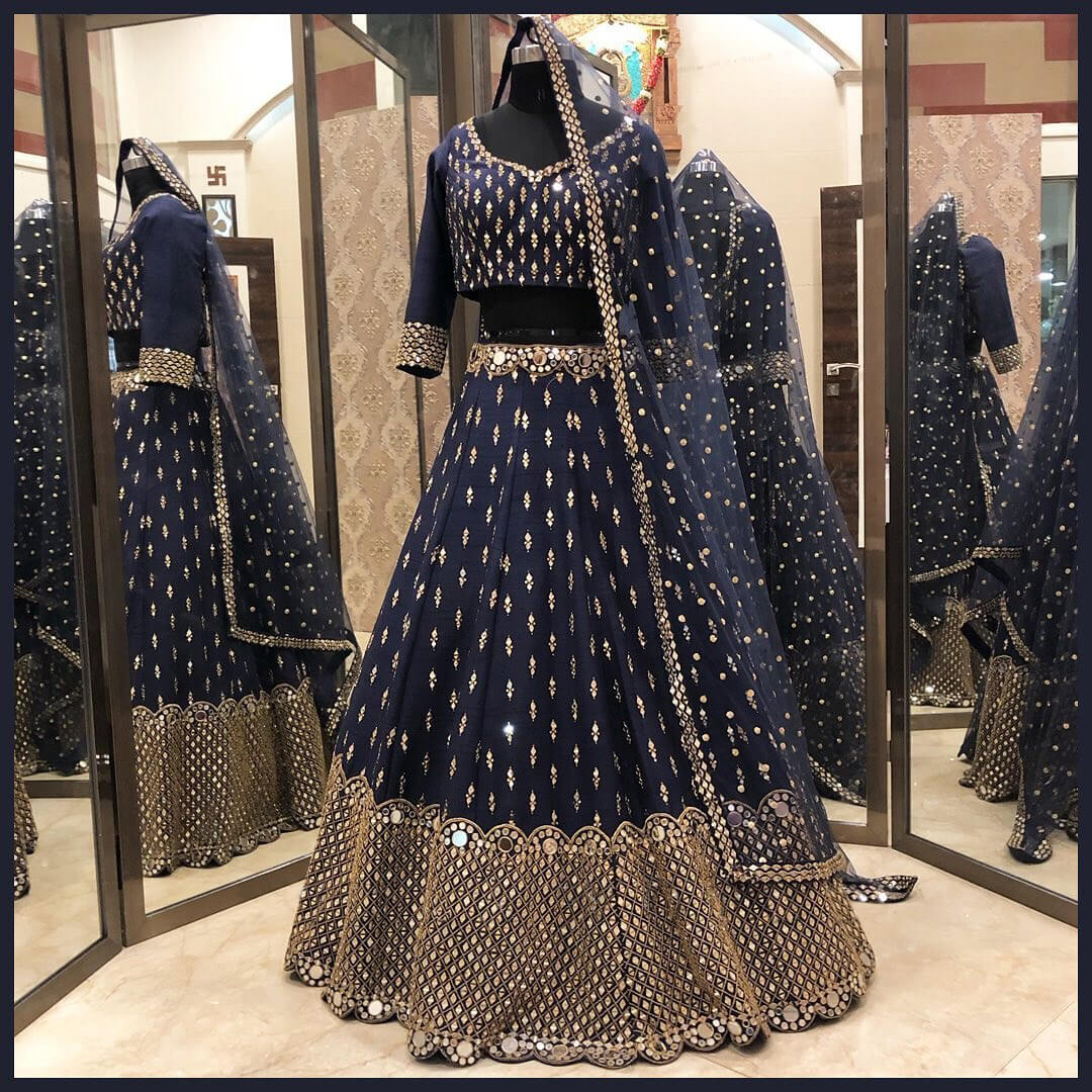 Regal Navy Blue Banglori Silk Lehenga Set – Shine with Tradition! - ETHNICDEAL