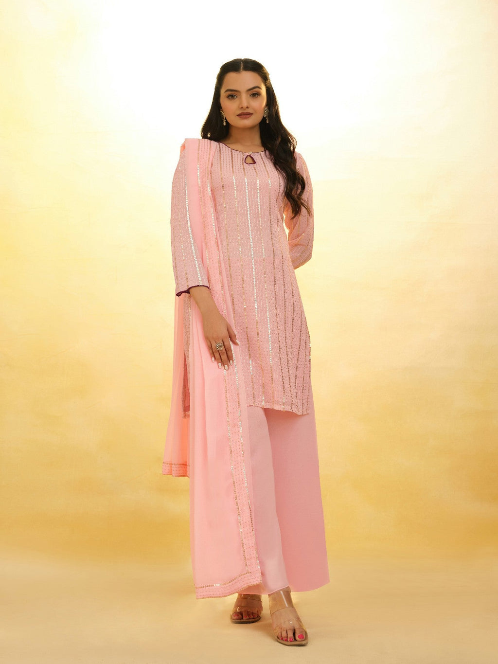 Elegant Sequins Embroidered Palazzo Suit Set - ETHNICDEAL