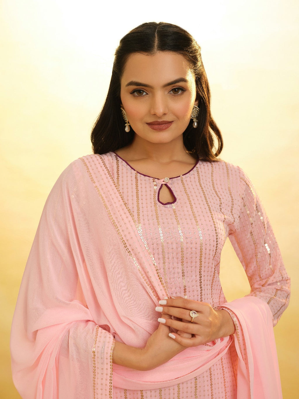 Elegant Sequins Embroidered Palazzo Suit Set - ETHNICDEAL