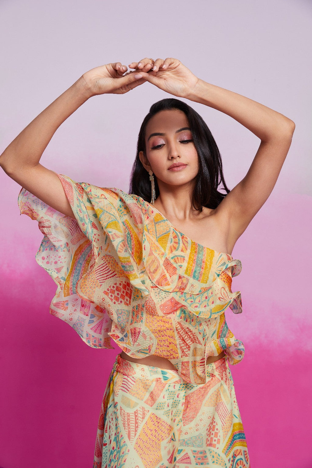 Graceful Elegance Cream Organza Top Palazzo Set - ETHNICDEAL