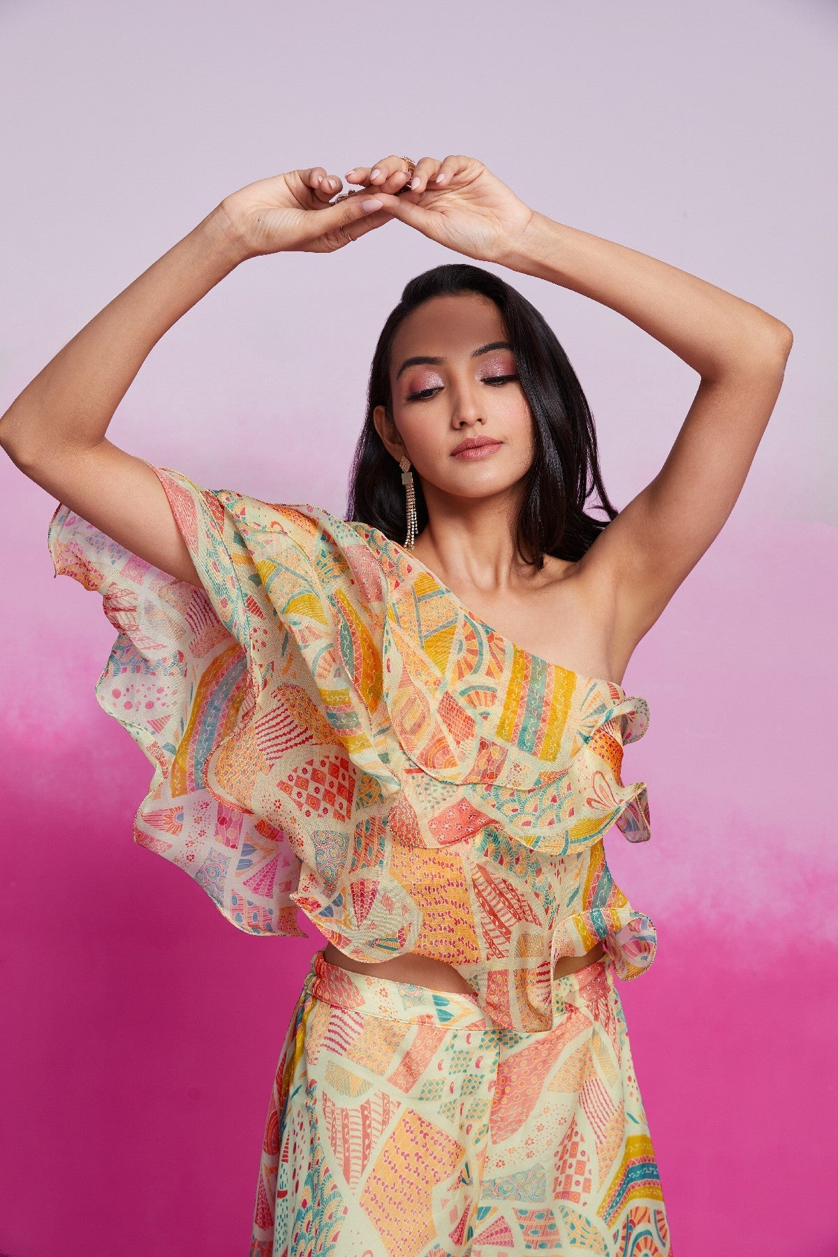 Graceful Elegance Cream Organza Top Palazzo Set - ETHNICDEAL