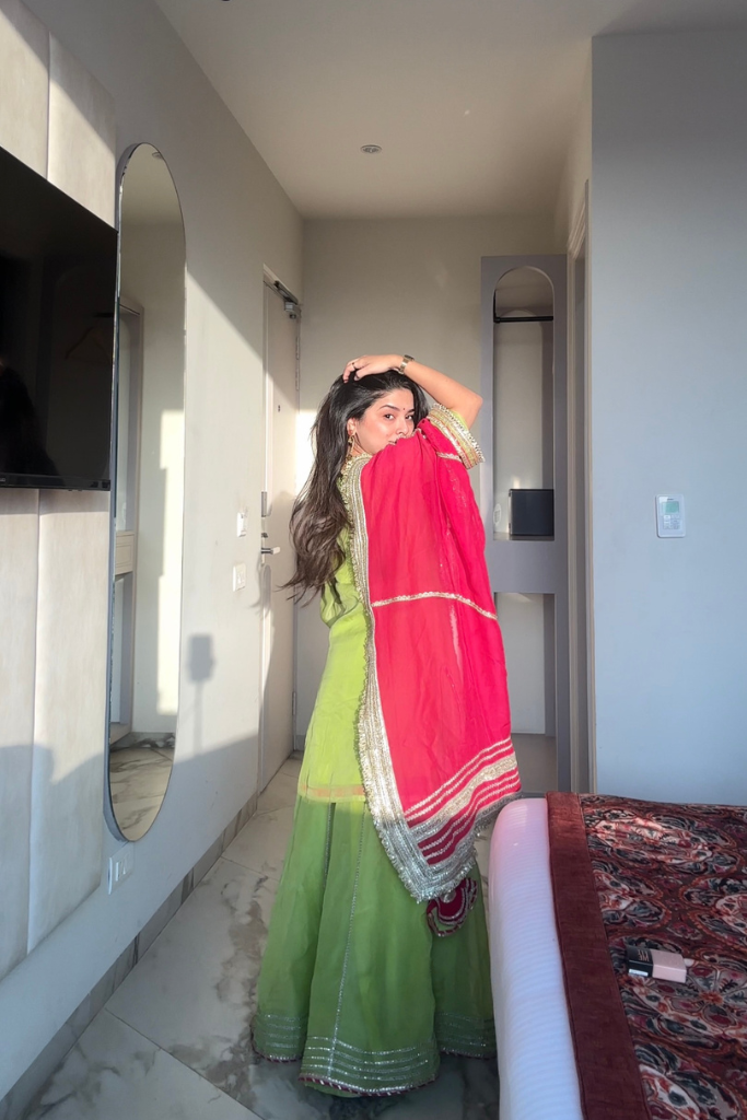 Parrot Designer Palazzo Suit – Luxury Thread & Sequins Embroidery - ETHNICDEAL