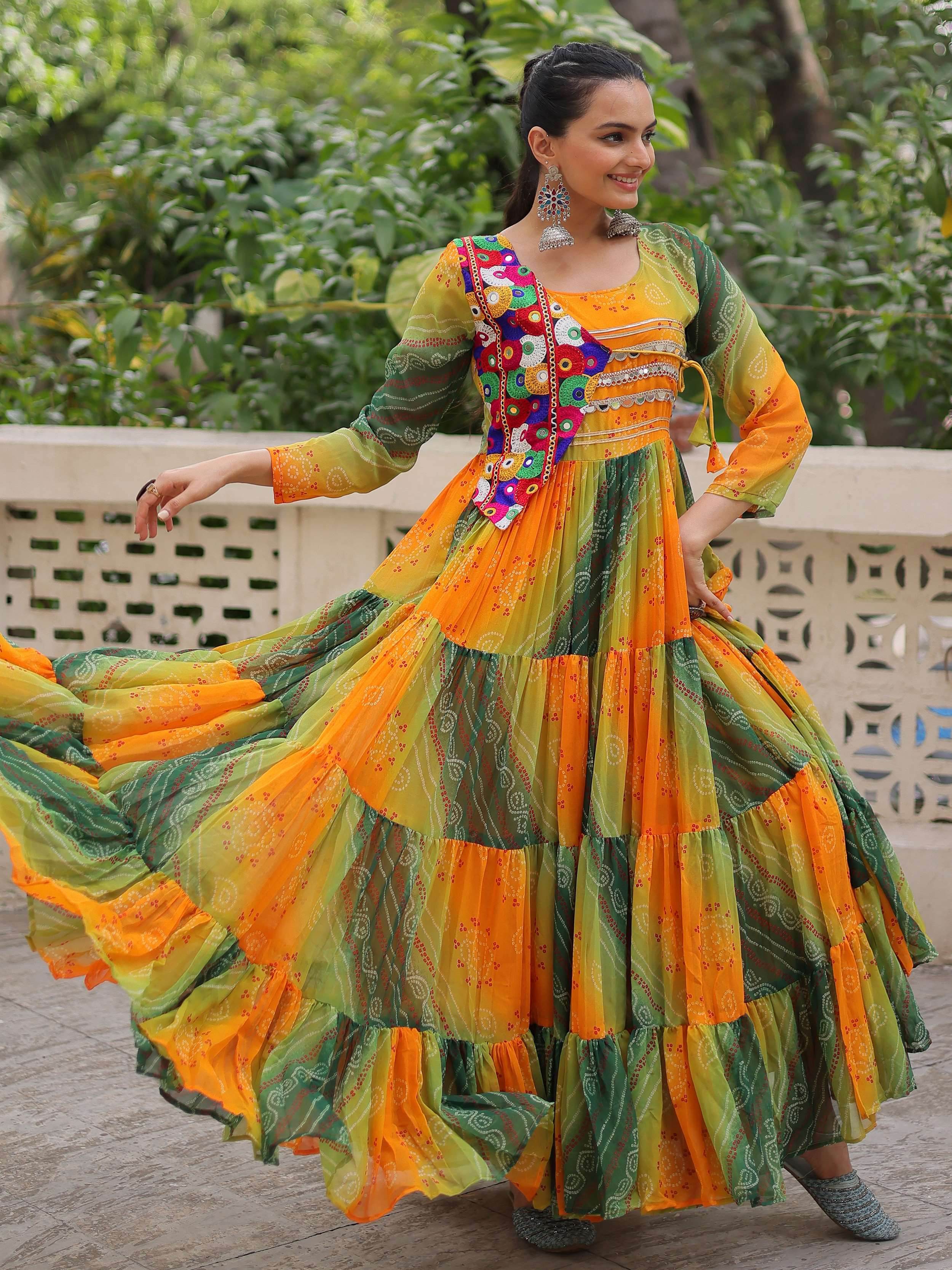 Timeless Yellow Leheriya Printed Georgette Traditional Gown