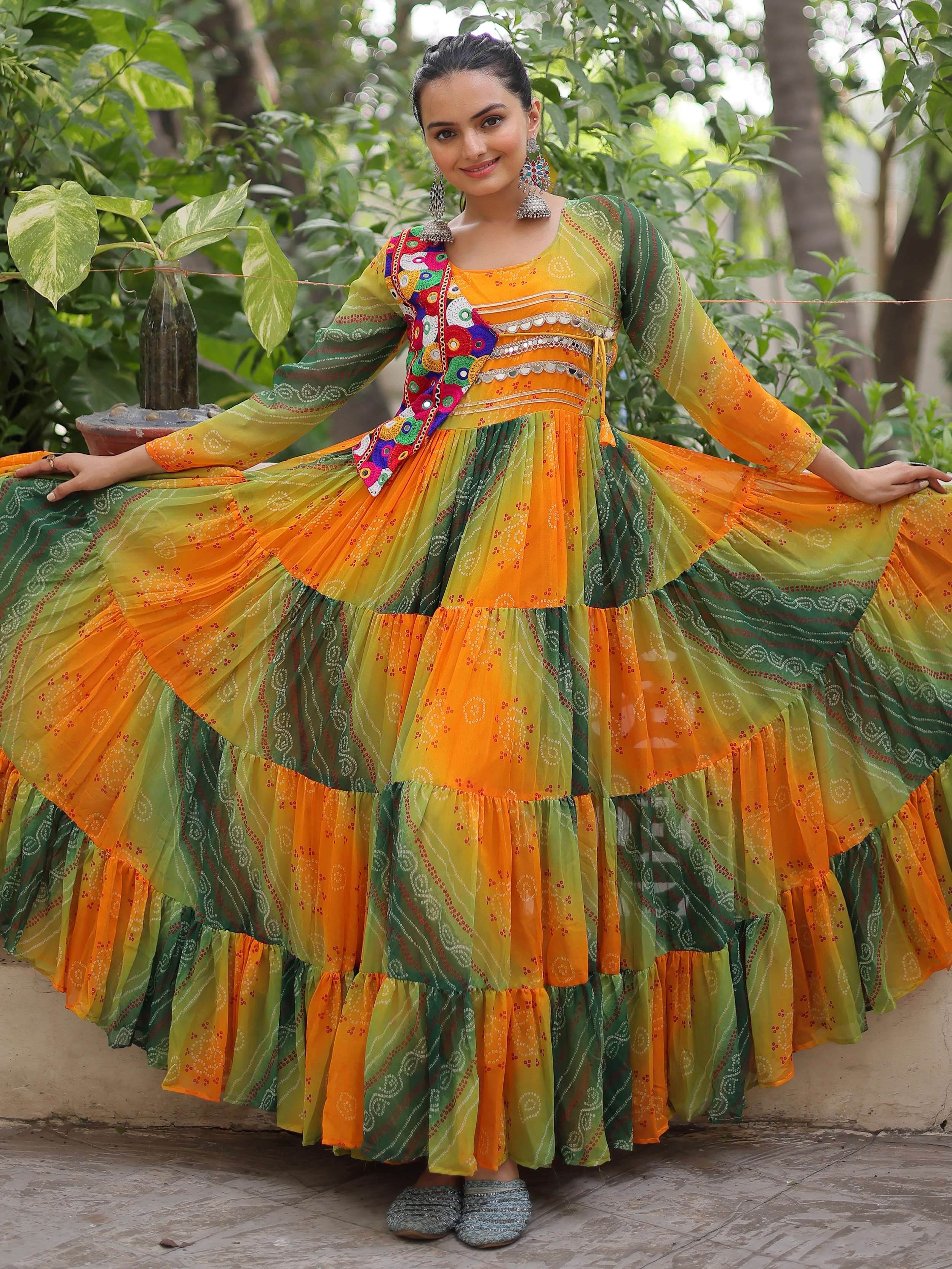Timeless Yellow Leheriya Printed Georgette Traditional Gown