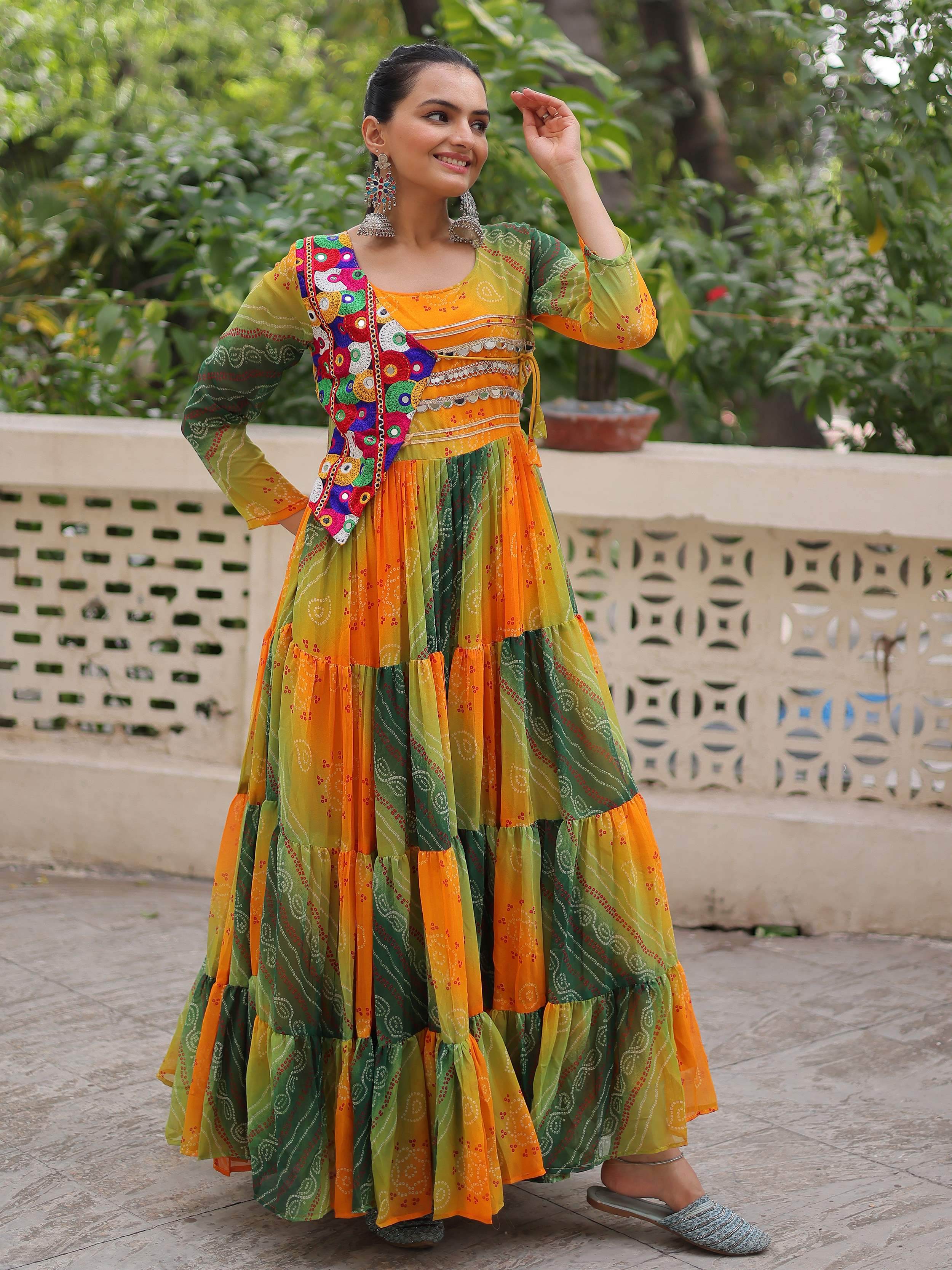 Timeless Yellow Leheriya Printed Georgette Traditional Gown