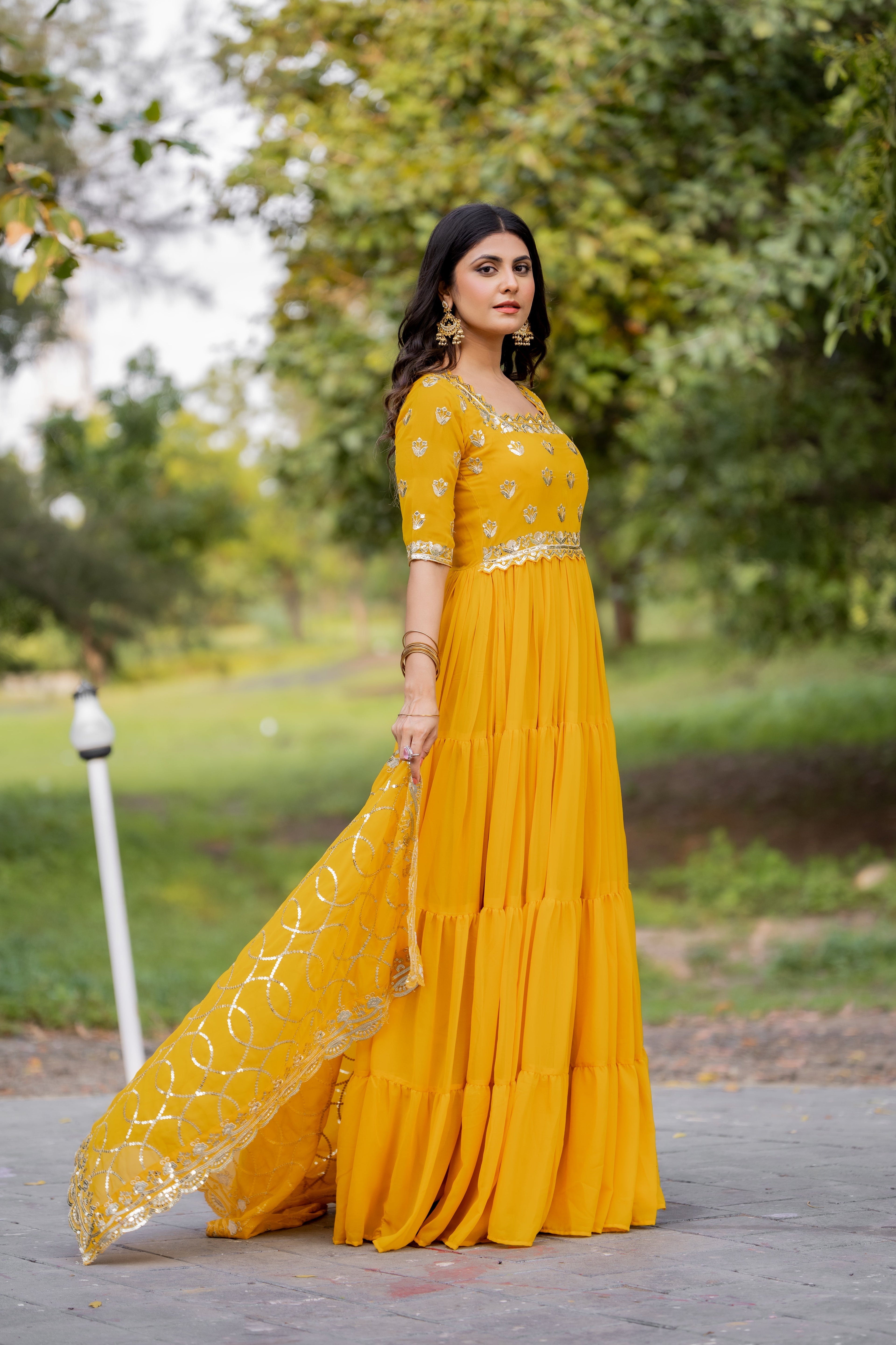 Magnificent Georgette Intricate Sequins Embroidered Suit - Ethnicwish